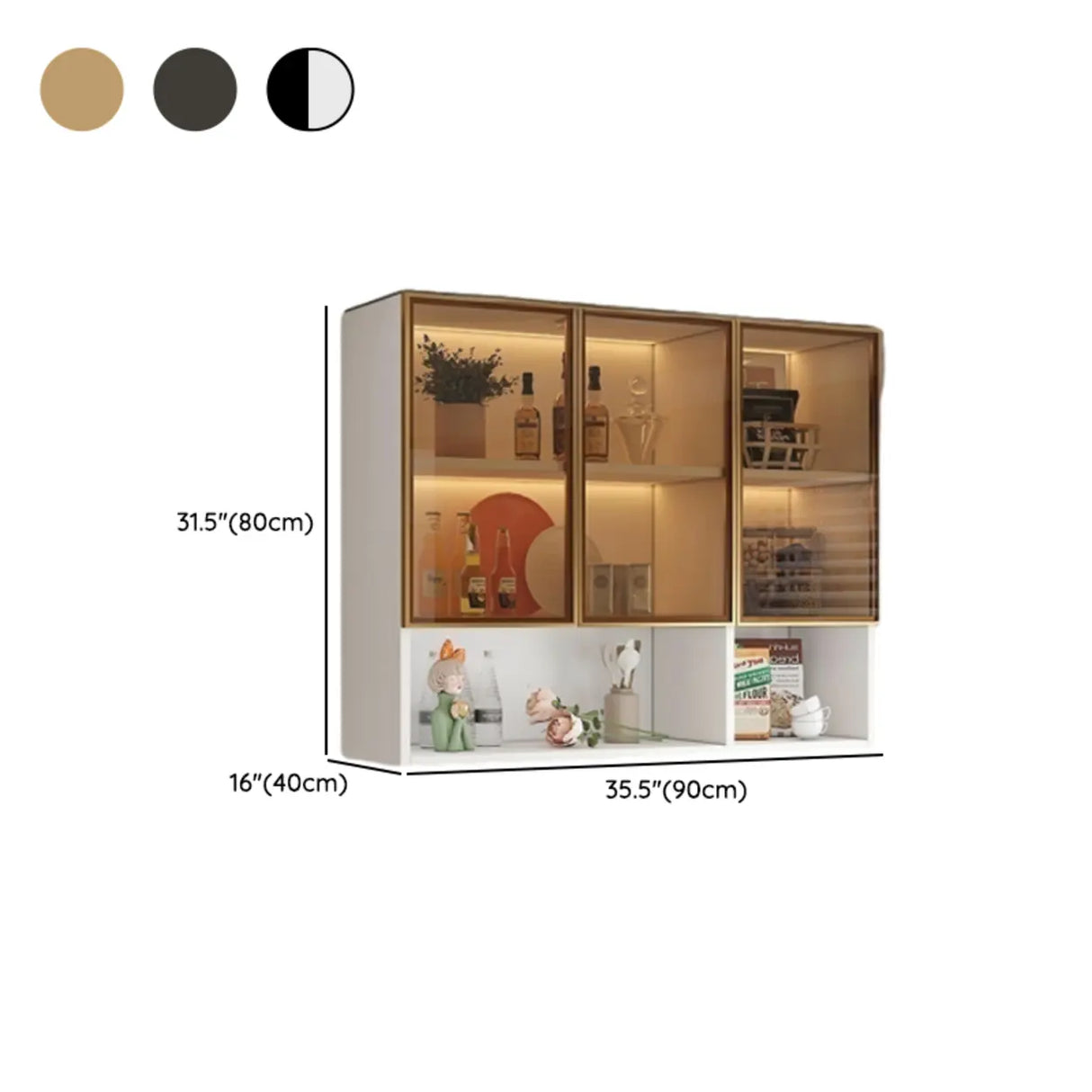 Black Wall Mounted Ribbed Glass Kitchen China Cabinet Image - 45