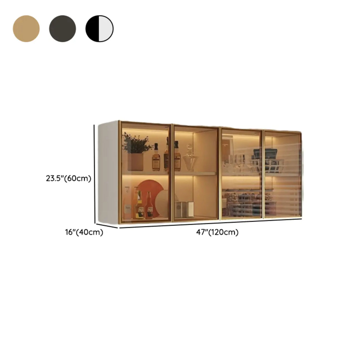 Black Wall Mounted Ribbed Glass Kitchen China Cabinet Image - 48