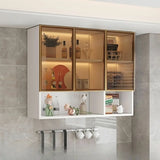Black Wall Mounted Ribbed Glass Kitchen China Cabinet Image - 8