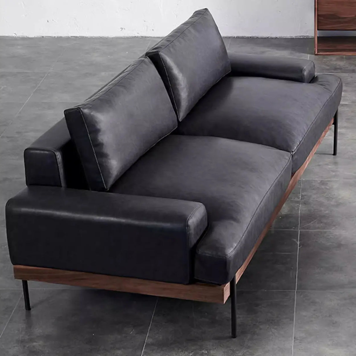 Black Water Resistant Leather Loveseat with Pillow Image - 11