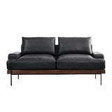 Black Water Resistant Leather Loveseat with Pillow Image - 5