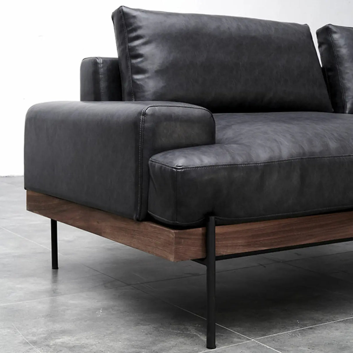 Black Water Resistant Leather Loveseat with Pillow Image - 9