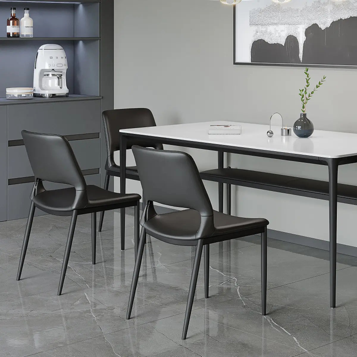 Black Water Resistant Microfiber Leather Side Chair Image - 1