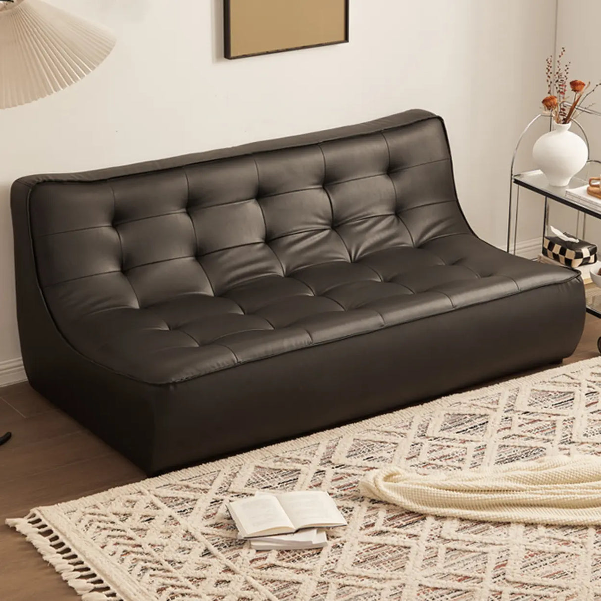 Black Water Resistant Nappa Leather Foam Fill Sofa Image - 4