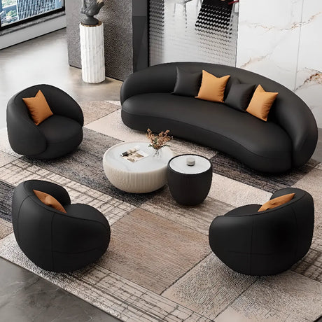 Black Water Stain Resistant Curved Leather Pillow Sofa Image - 1