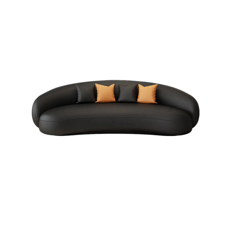 Black Water Stain Resistant Curved Leather Pillow Sofa Image - 2