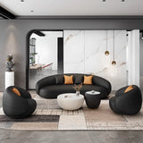 Black Water Stain Resistant Curved Leather Pillow Sofa Image - 4