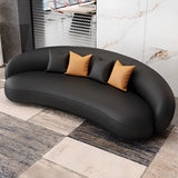 Black Water Stain Resistant Curved Leather Pillow Sofa Image - 6