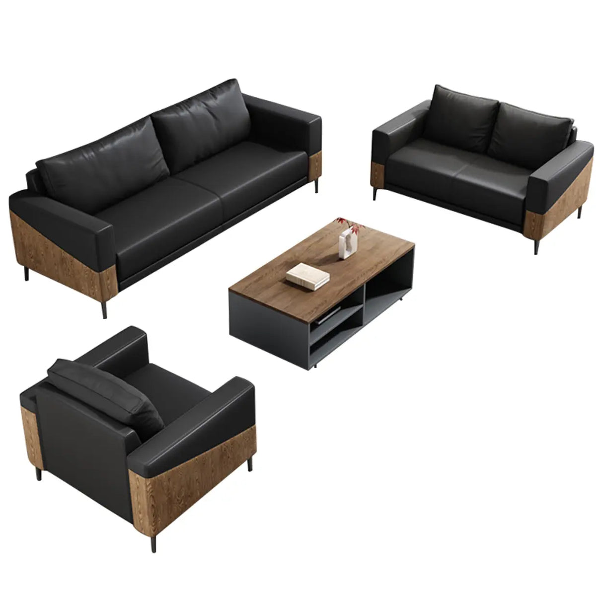 Black Waterproof Faux Leather Sofa Seating Group Image - 10