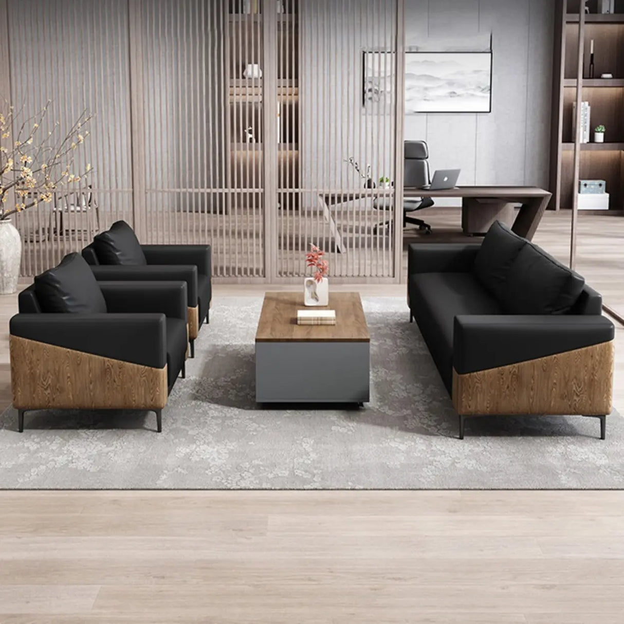 Black Waterproof Faux Leather Sofa Seating Group Image - 17