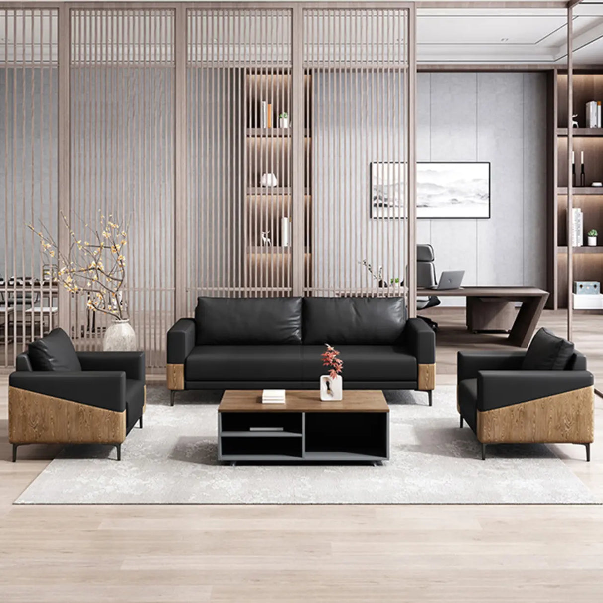 Black Waterproof Faux Leather Sofa Seating Group Image - 4
