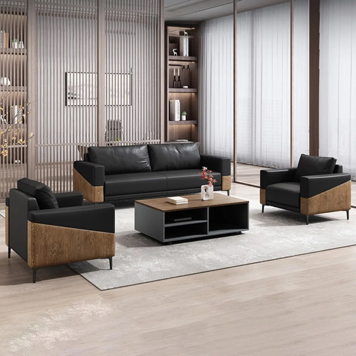 Black Waterproof Faux Leather Sofa Seating Group Image - 6