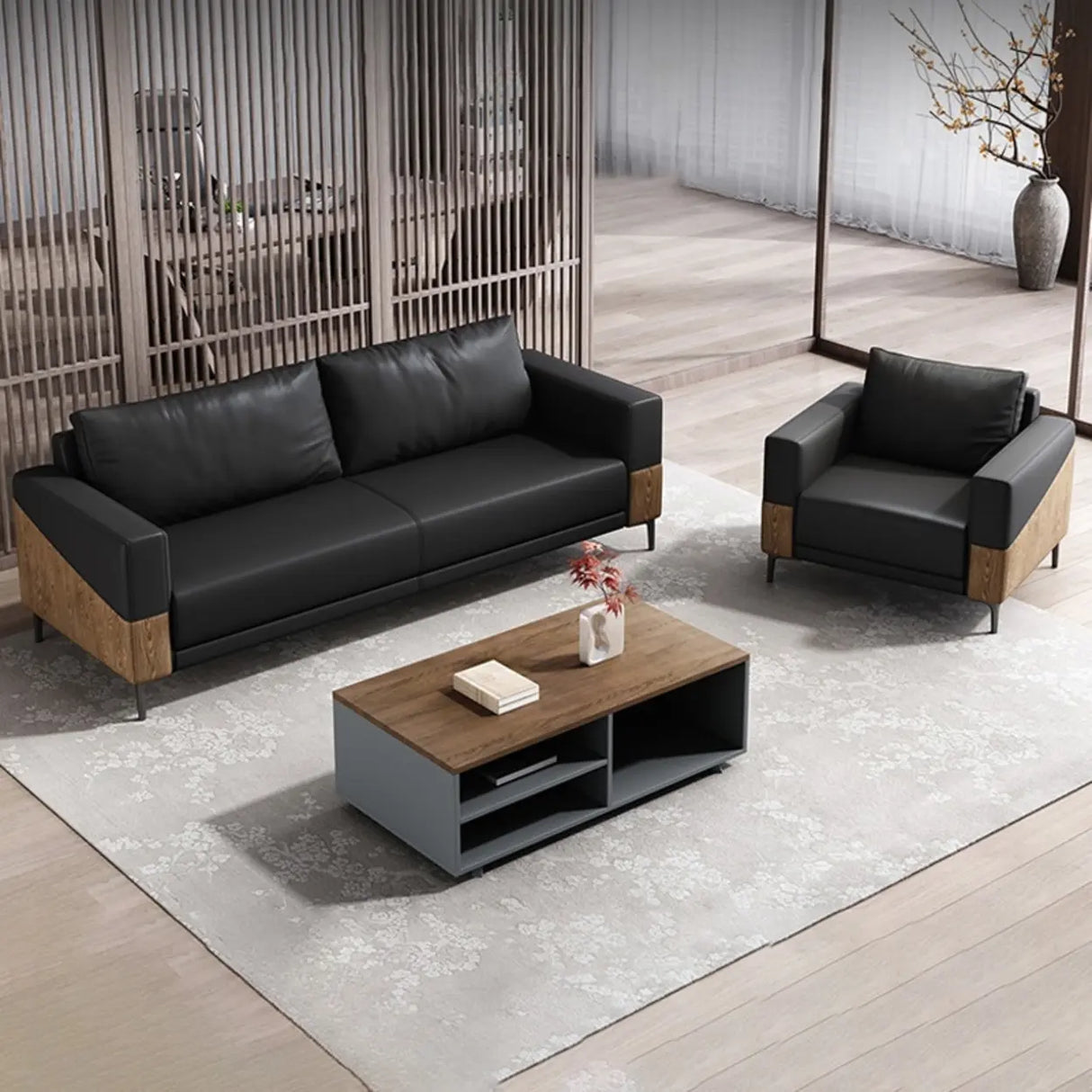 Black Waterproof Faux Leather Sofa Seating Group Image - 8