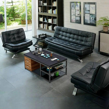 Black Waterproof Faux Leather Sofa Set for Reception Image - 1