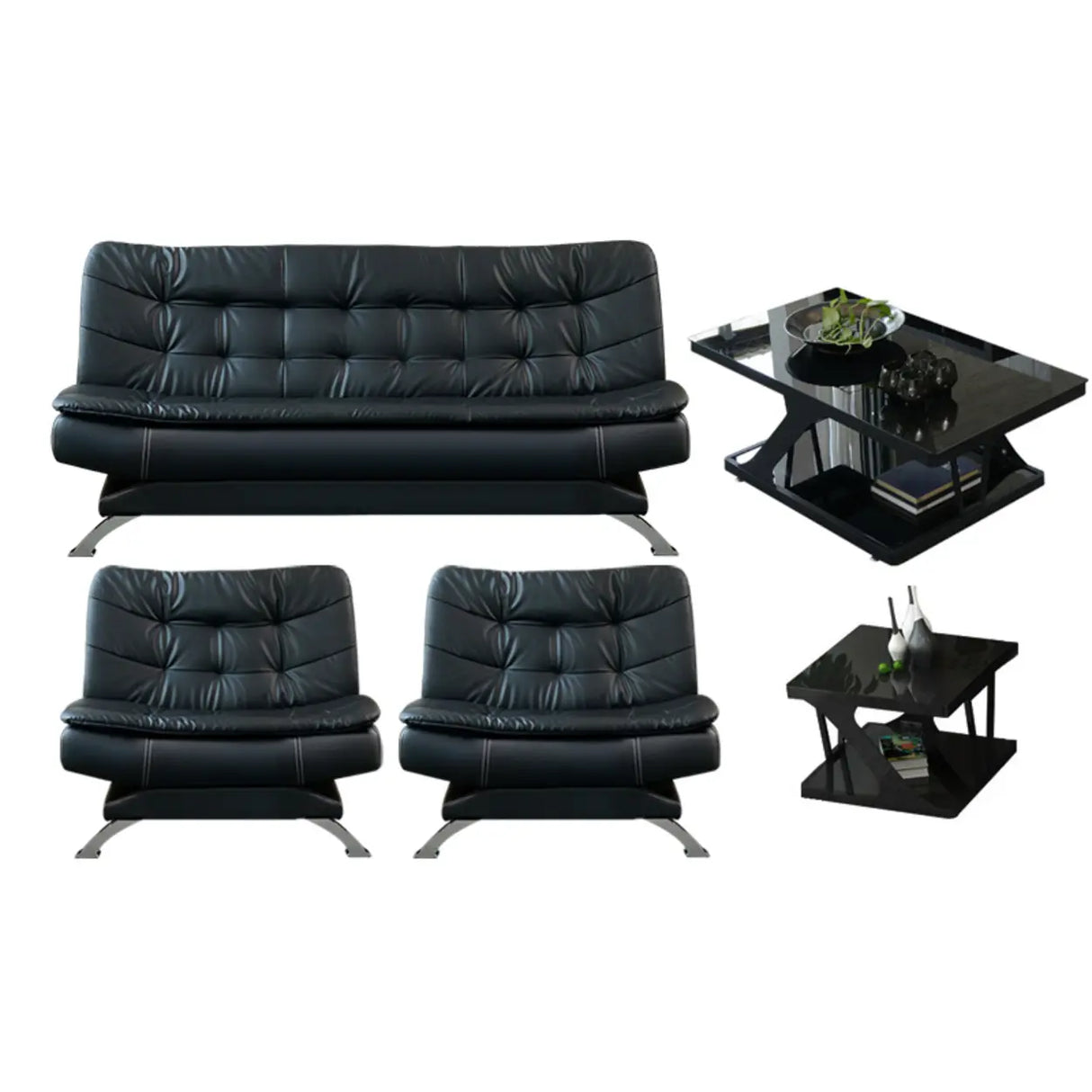 Black Waterproof Faux Leather Sofa Set for Reception Image - 10