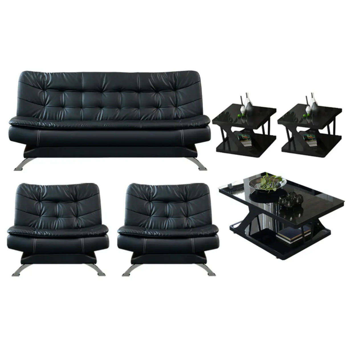 Black Waterproof Faux Leather Sofa Set for Reception Image - 12