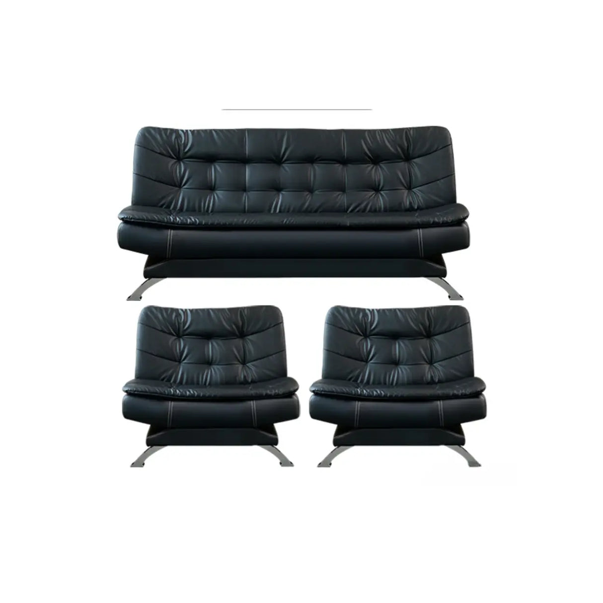 Black Waterproof Faux Leather Sofa Set for Reception Image - 15