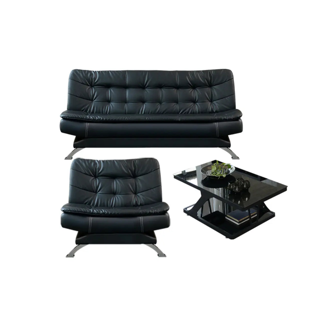 Black Waterproof Faux Leather Sofa Set for Reception Image - 17
