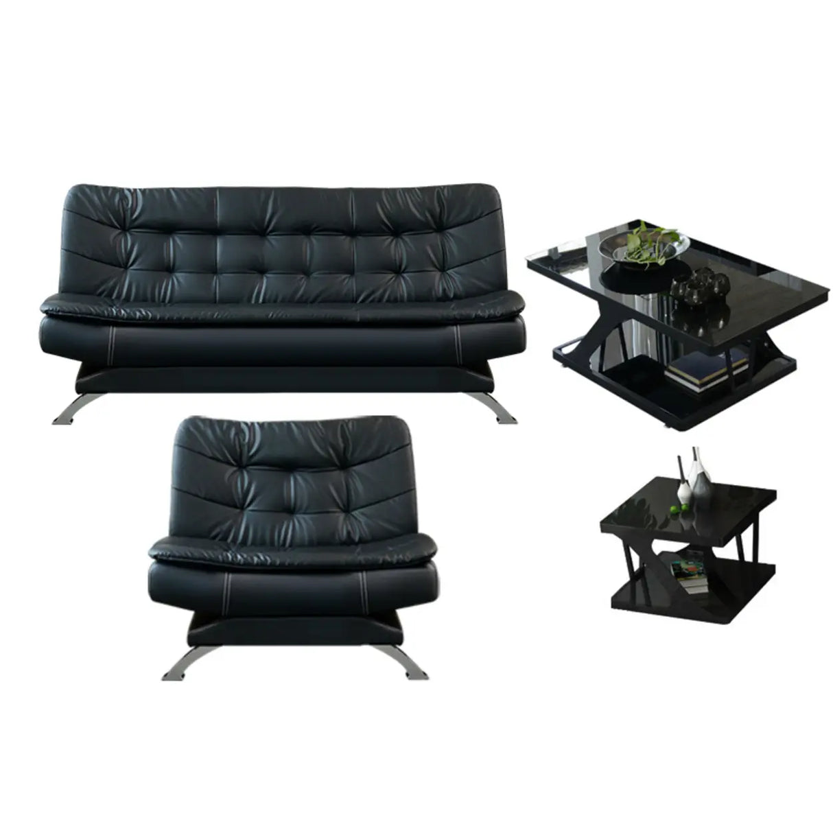 Black Waterproof Faux Leather Sofa Set for Reception Image - 18