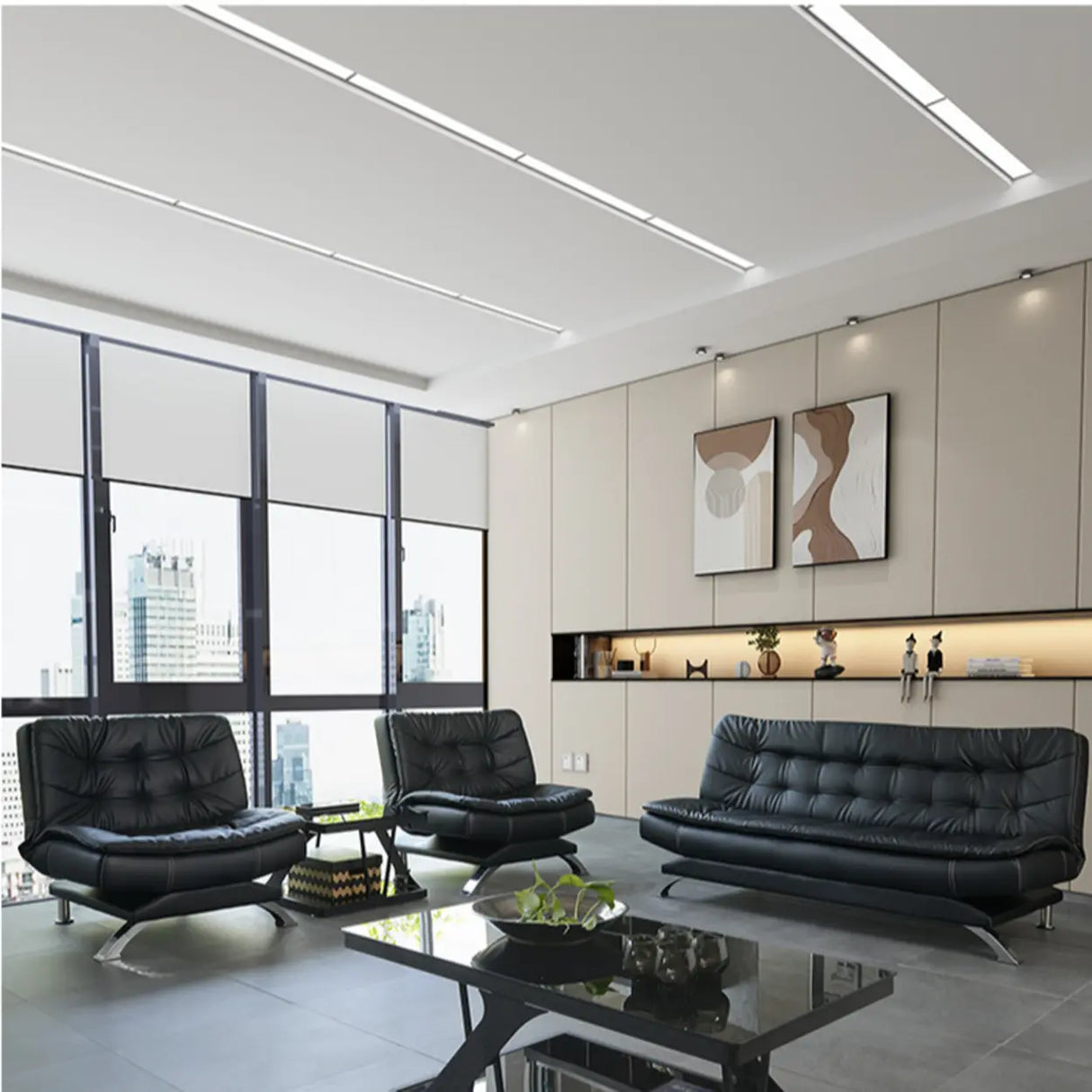 Black Waterproof Faux Leather Sofa Set for Reception Image - 6
