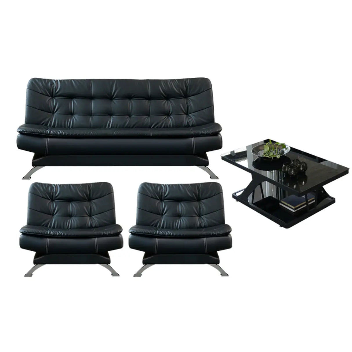 Black Waterproof Faux Leather Sofa Set for Reception Image - 8