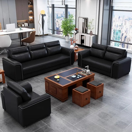 Black Waterproof Faux Leather Upholstered Back Sofa Set Image - 1