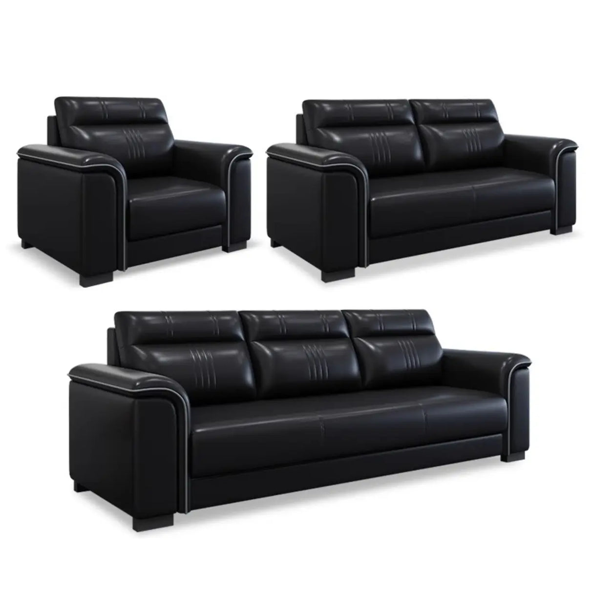 Black Waterproof Faux Leather Upholstered Back Sofa Set Image - 11