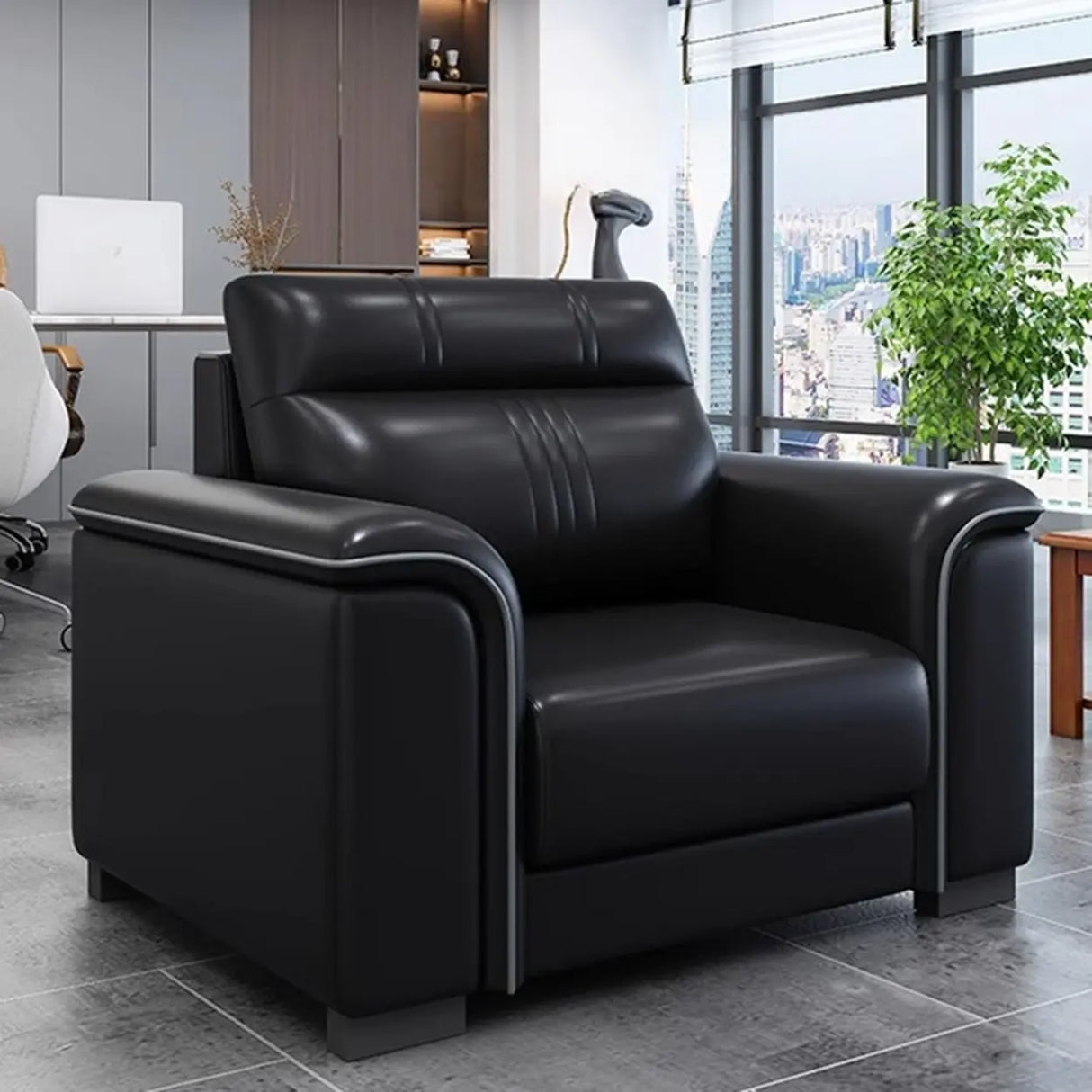 Black Waterproof Faux Leather Upholstered Back Sofa Set Image - 12