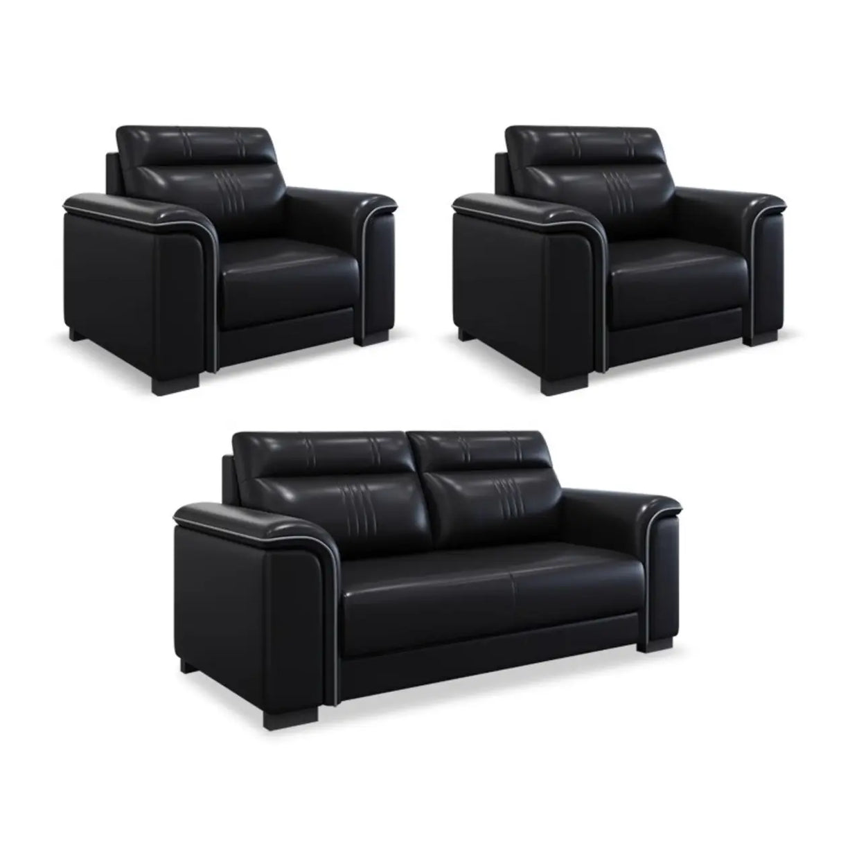 Black Waterproof Faux Leather Upholstered Back Sofa Set Image - 13