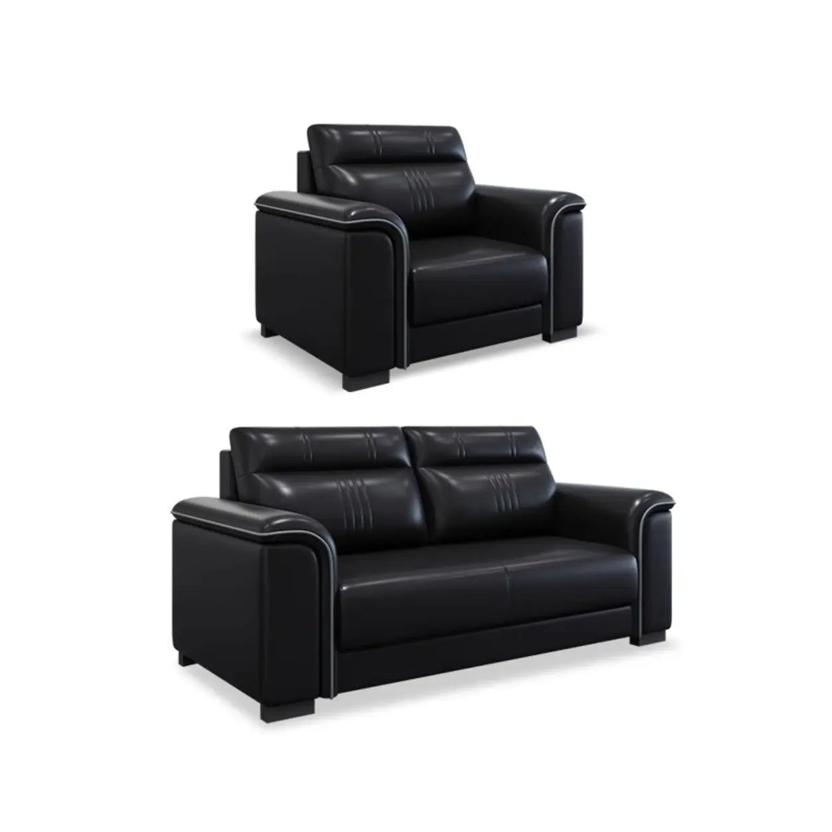 Black Waterproof Faux Leather Upholstered Back Sofa Set Image - 16