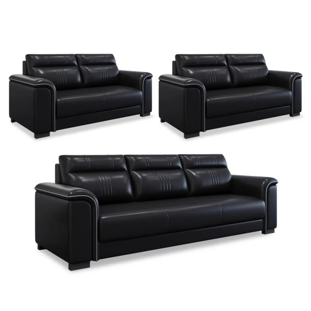 Black Waterproof Faux Leather Upholstered Back Sofa Set Image - 17