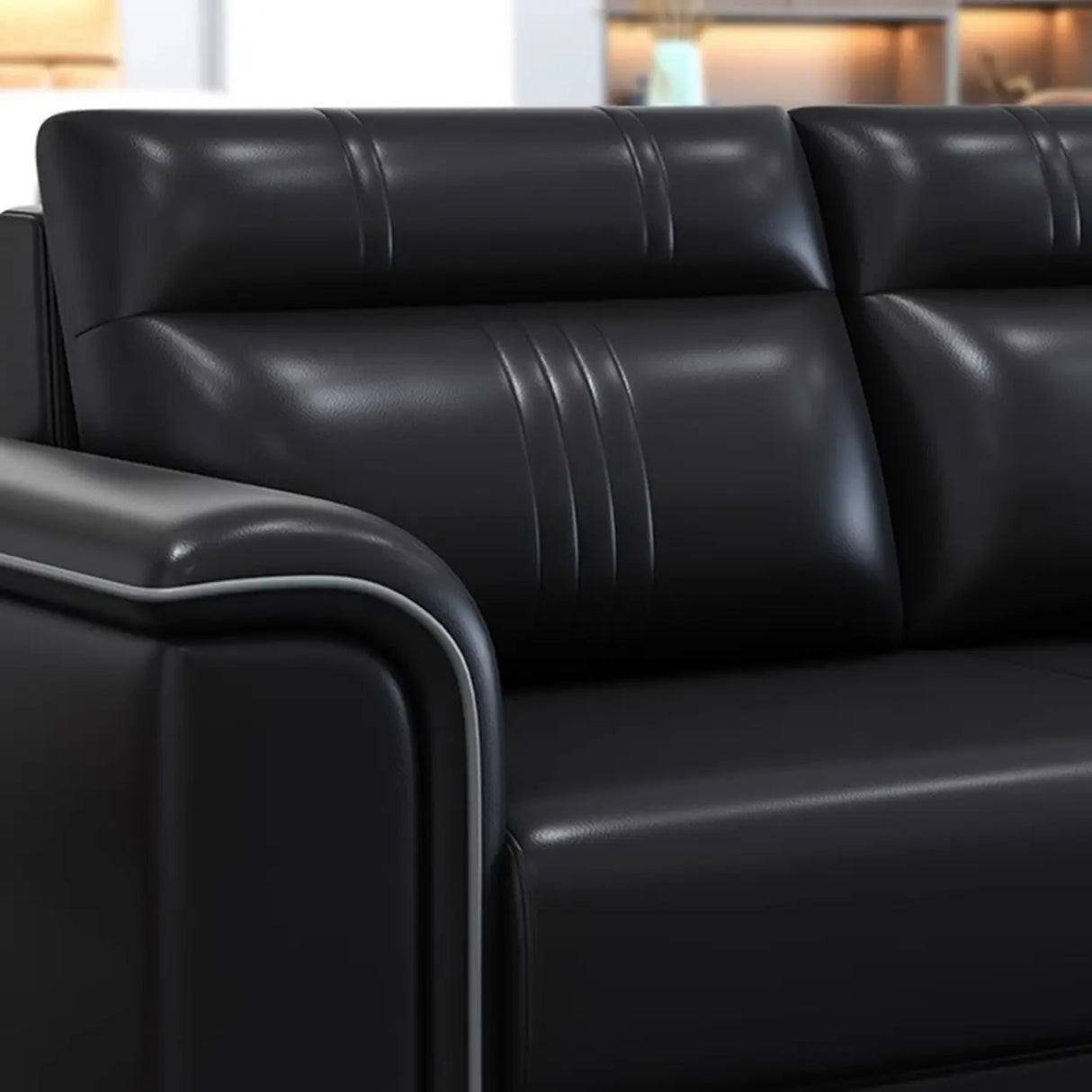 Black Waterproof Faux Leather Upholstered Back Sofa Set Image - 6