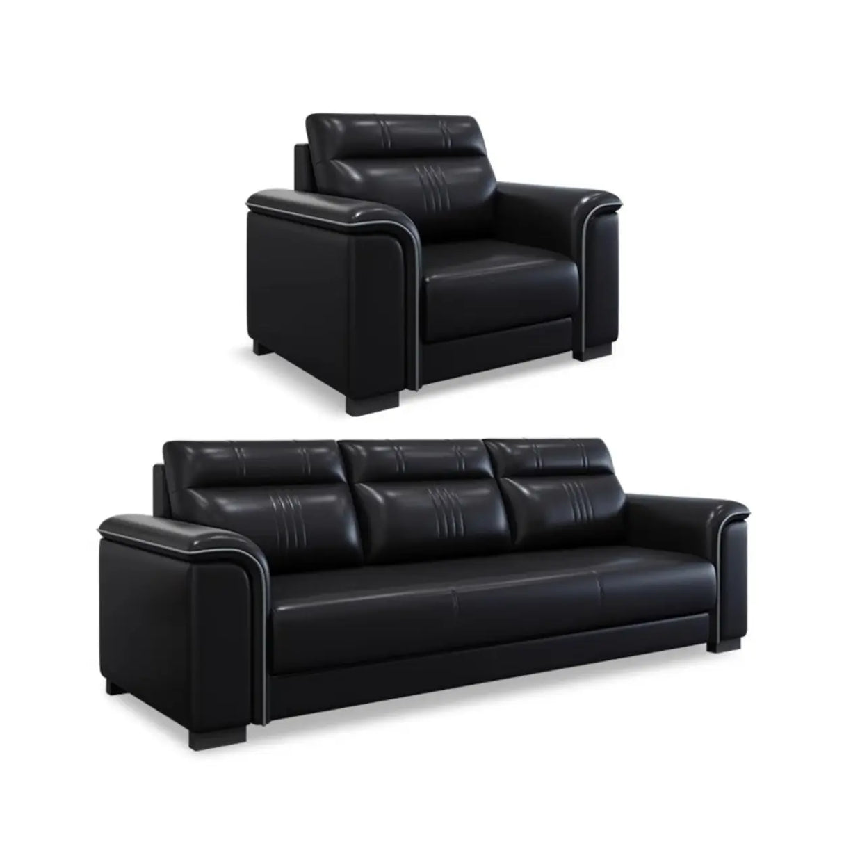 Black Waterproof Faux Leather Upholstered Back Sofa Set Image - 7