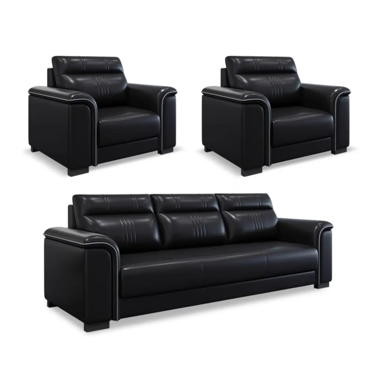 Black Waterproof Faux Leather Upholstered Back Sofa Set Image - 9