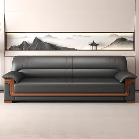 Black Waterproof Faux Leather Wood Frame Reception Sofa Image - 1