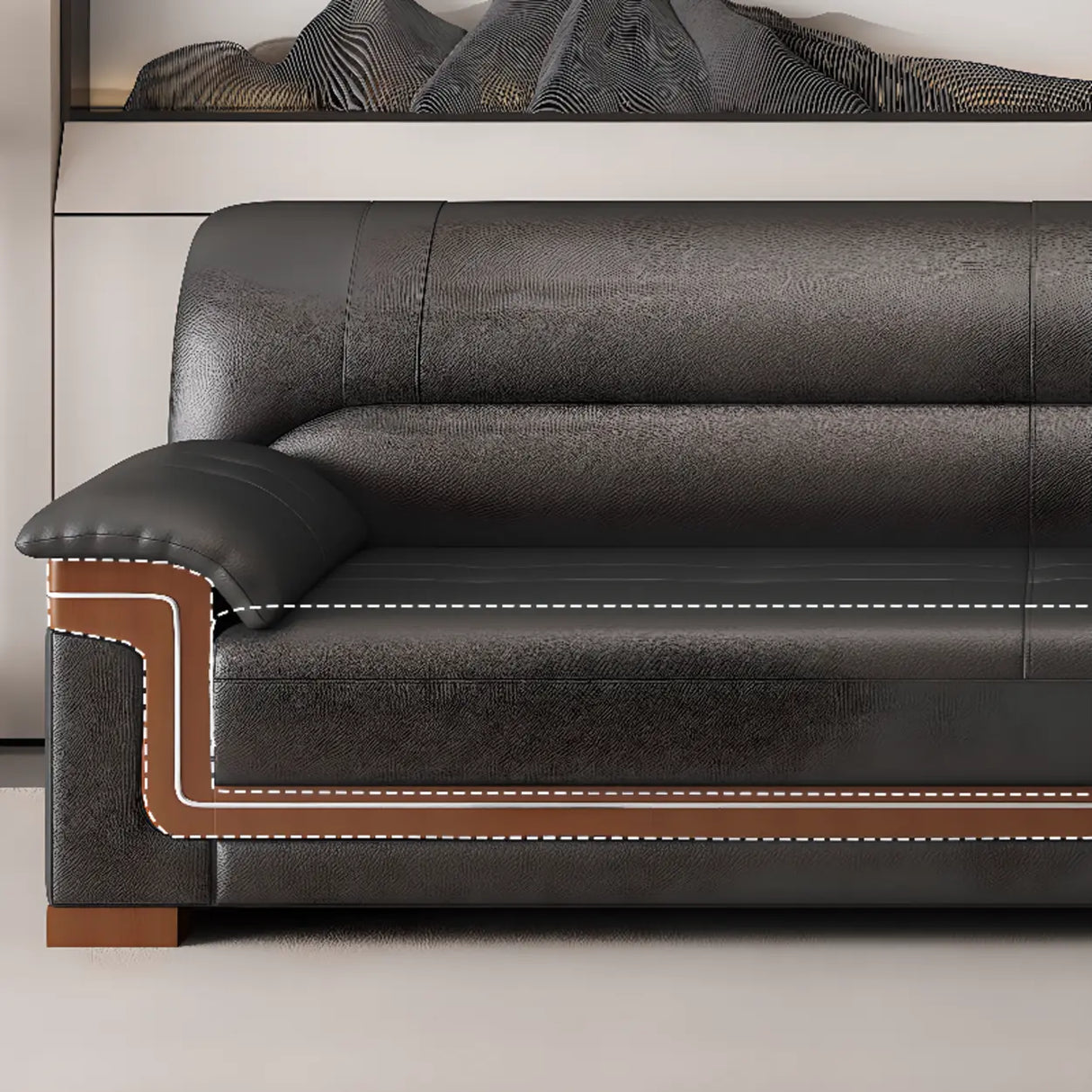 Black Waterproof Faux Leather Wood Frame Reception Sofa Image - 10