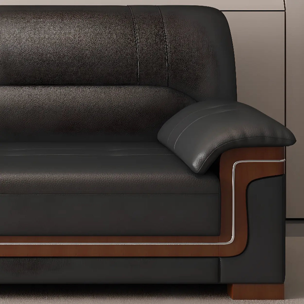 Black Waterproof Faux Leather Wood Frame Reception Sofa Image - 12