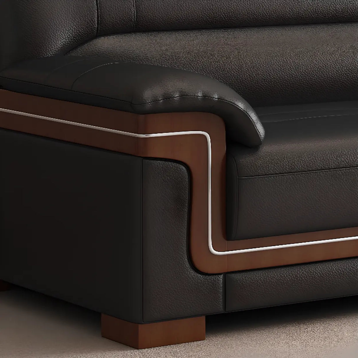 Black Waterproof Faux Leather Wood Frame Reception Sofa Image - 14