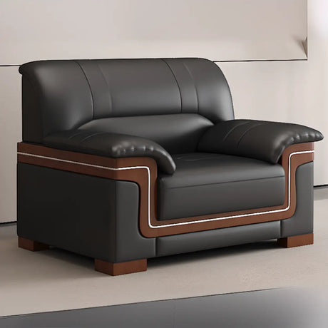 Black Waterproof Faux Leather Wood Frame Reception Sofa Image - 2