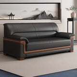 Black Waterproof Faux Leather Wood Frame Reception Sofa Image - 3