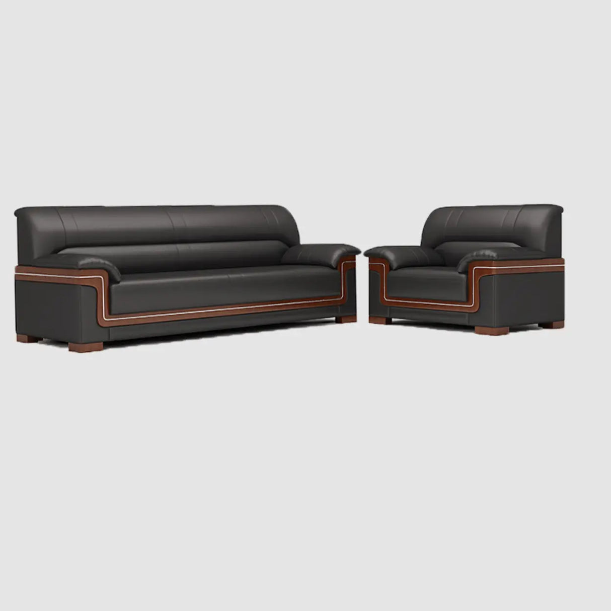 Black Waterproof Faux Leather Wood Frame Reception Sofa Image - 7