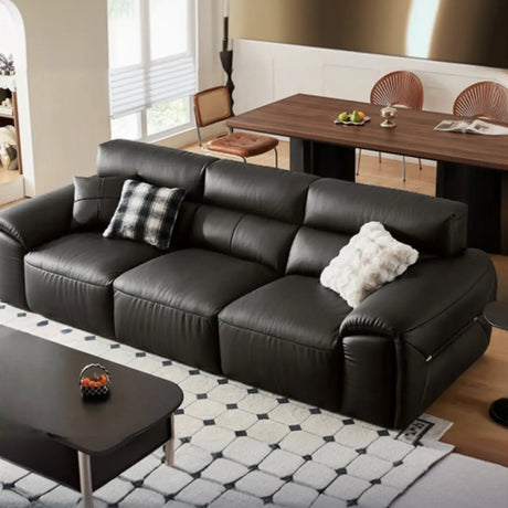 Black Waterproof Genuine Leather 3 Seats Sofa with Arms Image - 1
