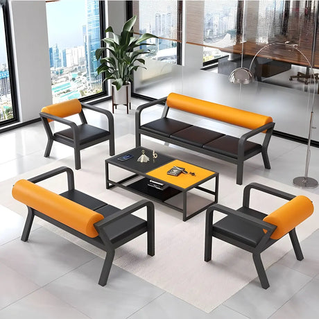 Black Waterproof Leather Metal Frame Sofa Seating Group Image - 2