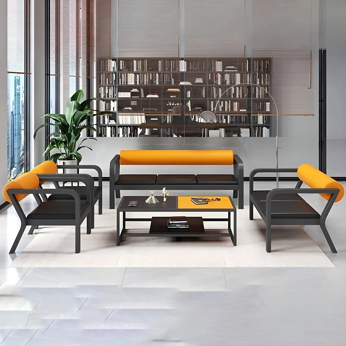 Black Waterproof Leather Metal Frame Sofa Seating Group Image - 4