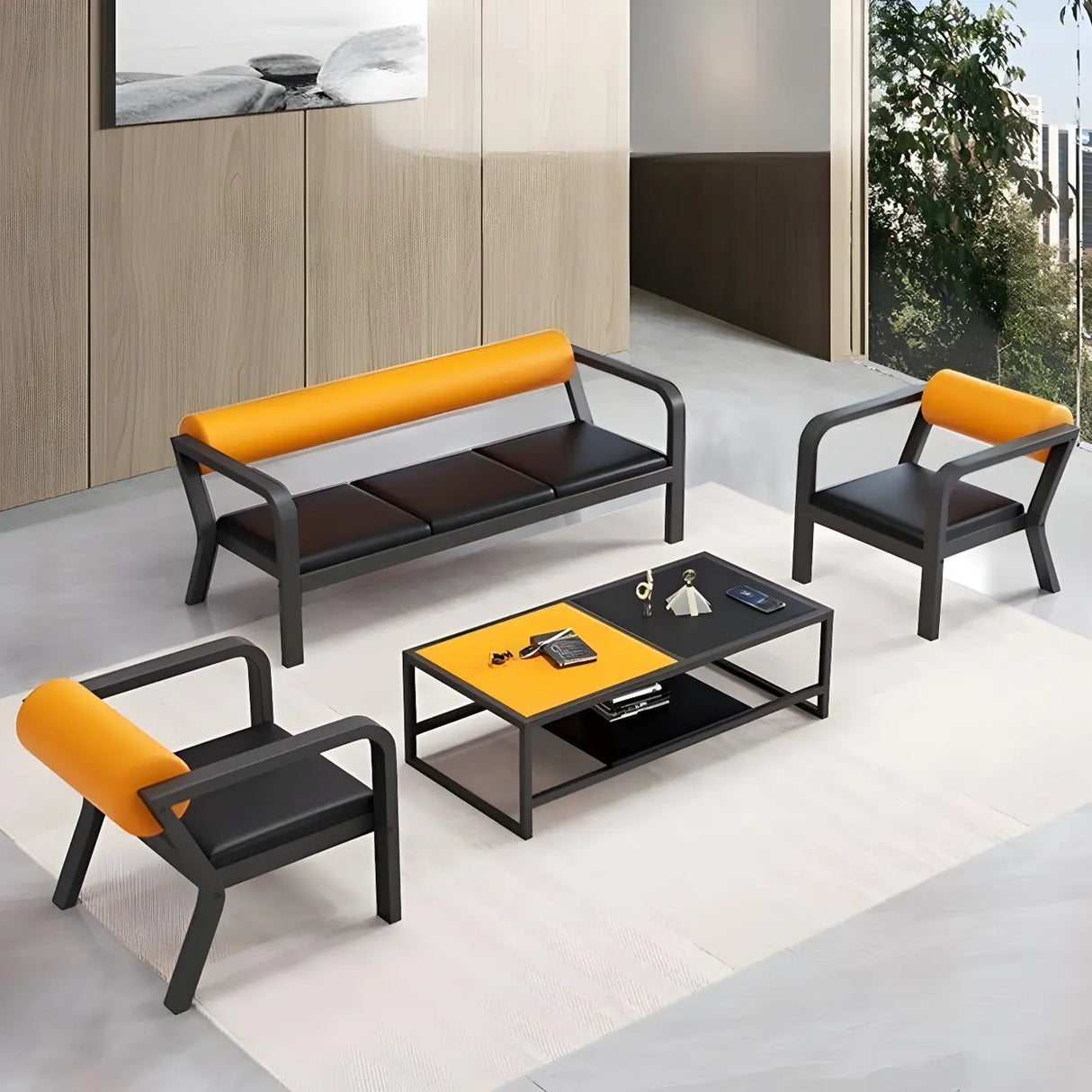 Black Waterproof Leather Metal Frame Sofa Seating Group Image - 6