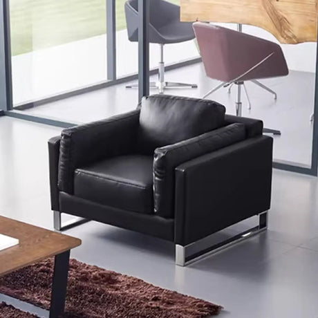 Black Waterproof Leather Sofa with Upholstered Back Image - 2