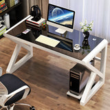 Black White Glass Computer Desk with Metal Sled Base Image - 3