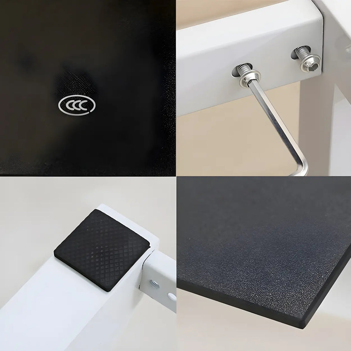 Black White Glass Computer Desk with Metal Sled Base Image - 6