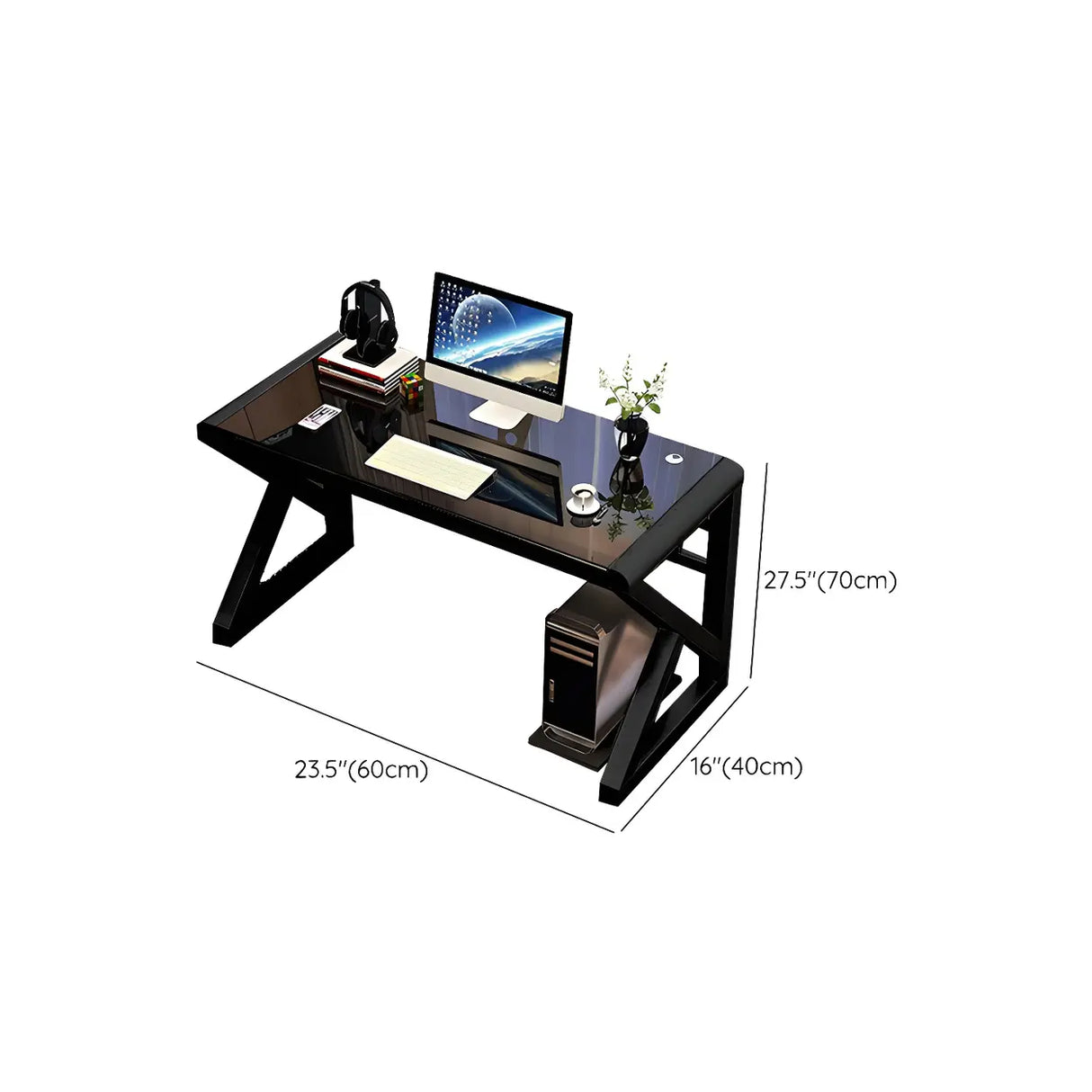 Black White Glass Computer Desk with Metal Sled Base Image - 8