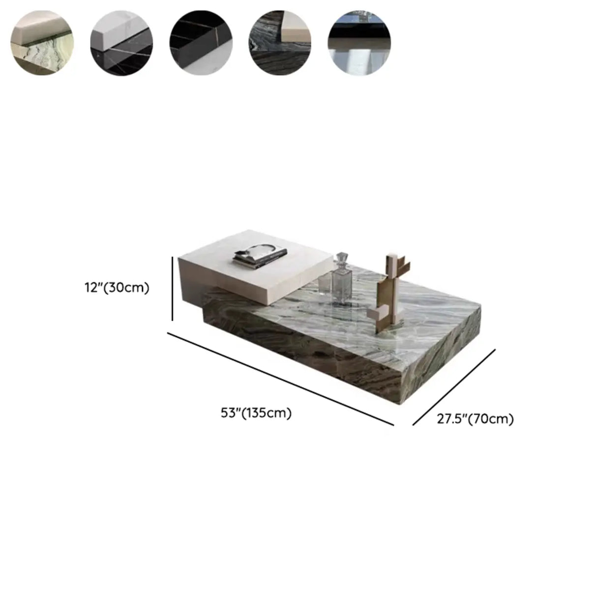 Black-White Marble Rectangular Block Base Coffee Table 